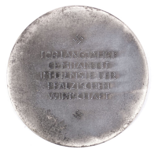 WWII German plaque in silver Für langjährige Mitarbeit im Dienste der pfälzischen Wirtschaft