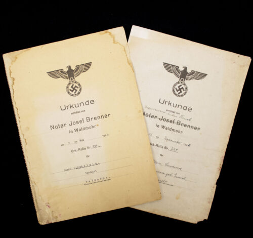 2 x Urkunde errichtet von Notar Josef Brenner in Waldemor (1941)