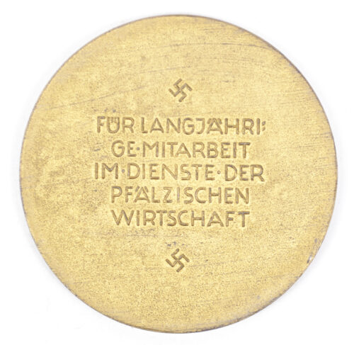 WWII German plaque in gold Für langjährige Mitarbeit im Dienste der pfälzischen Wirtschaft