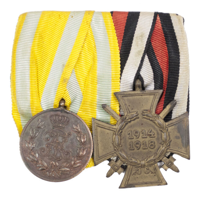 WWI German medalbar with Friedrich August medaille + Frontkämpfer Ehrenkreuz