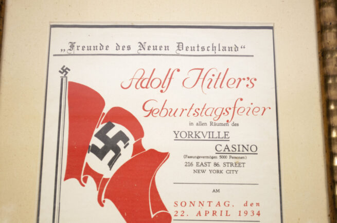 Adolf Hitler's Geburtstag Feier in NEW YORK (!) Framed invitationpaper
