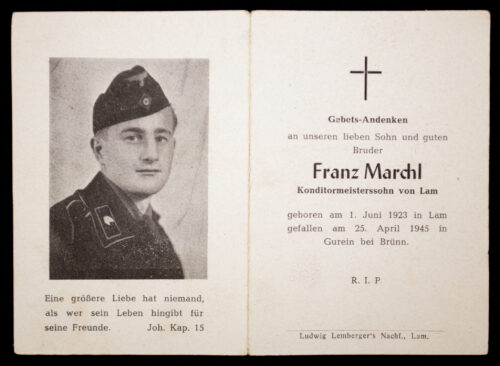 Heer Panzer deathcard KIA 25.4.45 in Gurein bei Brünn