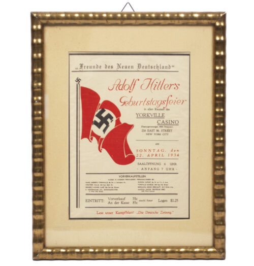 Adolf Hitler's Geburtstag Feier in NEW YORK (!) Framed invitationpaper