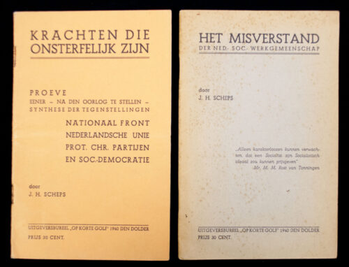 (brochures) 2x J. H. Scheps - Proeve eener na den oorlog te stellen synthese der tegenstellingen Nationaal Front, Nederlandsche Unie...