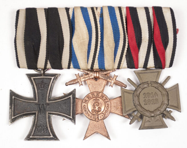 WWI Bavarian Medalbar with EK2, Militärverdienstkreuz mit Schwerter + Frontkämpfer Ehrenkreuz