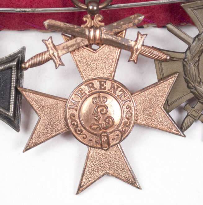 WWI Bavarian Medalbar with EK2, Militärverdienstkreuz mit Schwerter + Frontkämpfer Ehrenkreuz