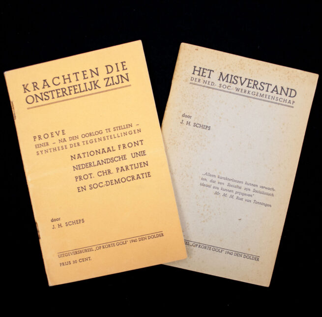 (brochures) 2x J. H. Scheps - Proeve eener na den oorlog te stellen synthese der tegenstellingen Nationaal Front, Nederlandsche Unie...