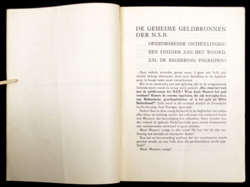 (NSB) De geheime Geldbronnen der N.S.B. Opzienbare Onthullingen. Een 'Insider' aan het Woord. Zal de Regeering ingrijpen (1935)