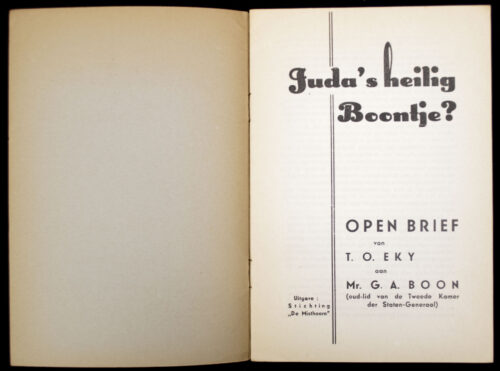 (NSB) Juda's heilig boontje Open brief van T.O. Eky aan Mr. G.A. Boon (oud-lid van de Tweede Kamer der Staten-Generaal) (1939)