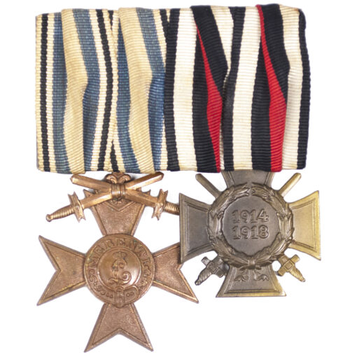 WWI Bavarian Medalbar with Militärverdienstkreuz mit Schwerter + Frontkämpfer Ehrenkreuz