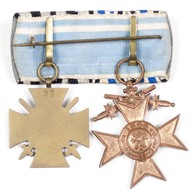 WWI Bavarian Medalbar with Militärverdienstkreuz mit Schwerter + Frontkämpfer Ehrenkreuz 1