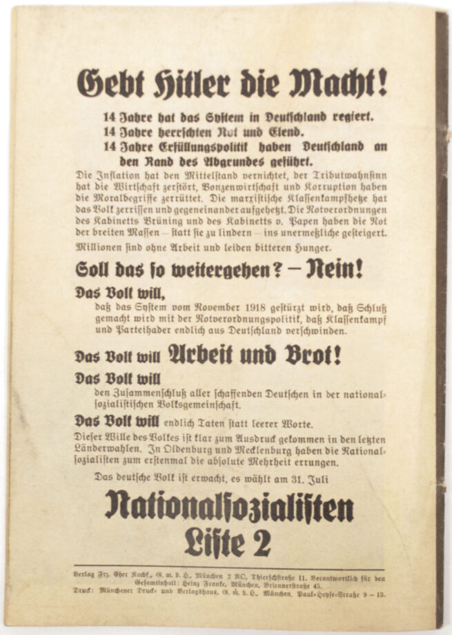 (Brochure) NSDAP, Stürzt das System! (1932) - RARE!