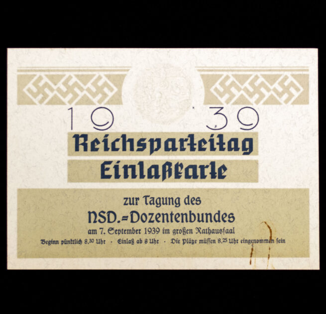 Reichsparteitag 1939 - Einlasskarte zur Tagung des NSD.-Dozentenbundes