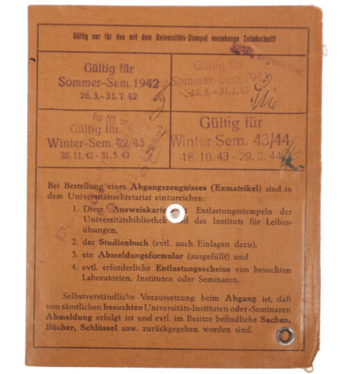 Universität Leipzig Ausweiskarte (1939)