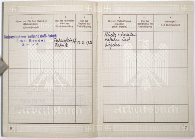 Arbeitsbuch first type from Arbeitsamt Kaiserslautern (1935)