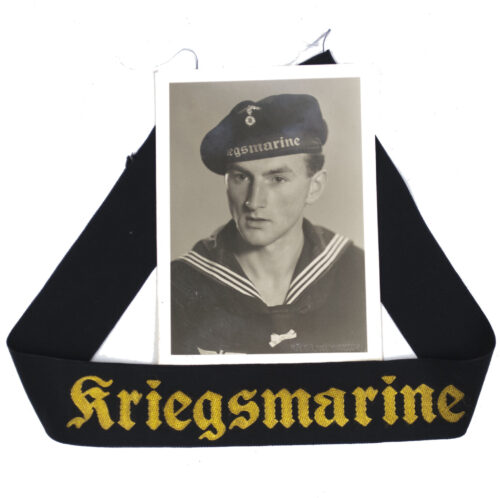 Kriegsmarine Mützenband + photo (Mäckel. Hartmannsdorf)