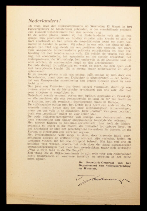 (Brochure) Rede van den Rijkscommissaris Rijksminister Dr. Seyss-Inquart (1941)