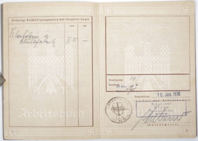 Arbeitsbuch first type from Arbeitsamt Pirna (1936)