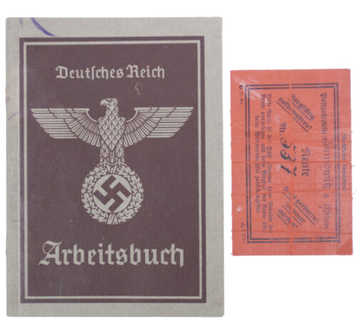 Arbeitsbuch second type from Arbeitsamt Swinemünde (1937)