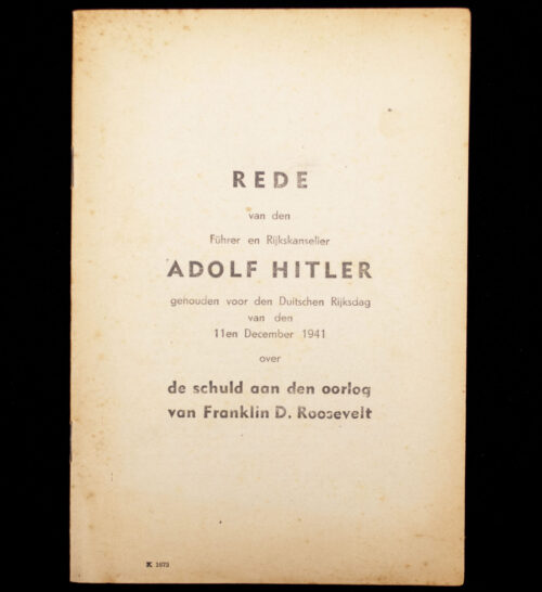 (Brochure) Rede van den Führer en Rijkskanselier gehouden voor den Duitschen Rijksdag van den 11en december 1941 over de schuld aan den oorlog van Franklin d. Roosevelt