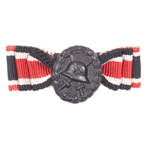 Buttonhole ribbon with EK1, Ek2, KVK and woundbadge in black miniature