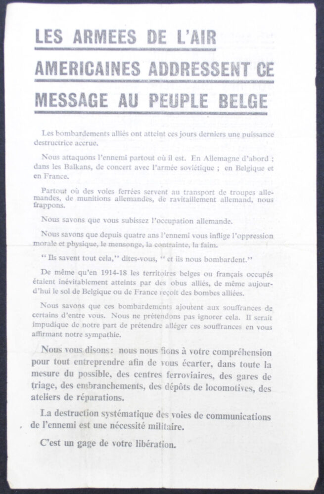 (Leaflet) De Amerikaansche luchtlegers richten deze boodschap tot het belgische volk