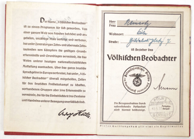 Völkischer Beobachter employeedeliverers pass (1939)