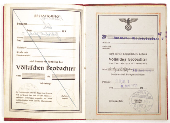 Völkischer Beobachter employeedeliverers pass (1939)