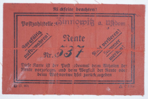 Arbeitsbuch second type from Arbeitsamt Swinemünde (1937)