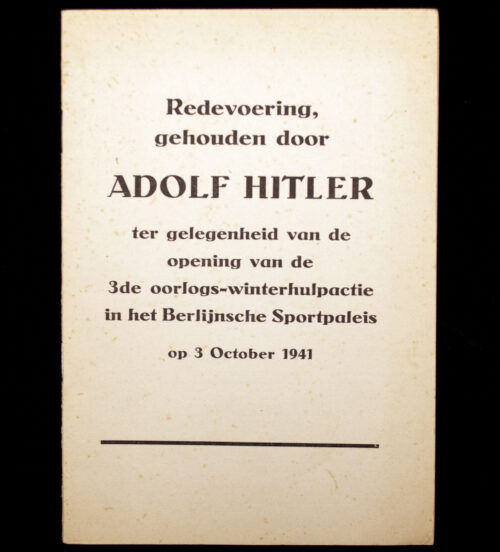 (Brochure) Redevoering gehouden door Adolf Hitler ter gelegenheid van de opening van de 3de oorlogs-winterhulpactie in het Berlijnsche sportpaleis op 3 october 1941