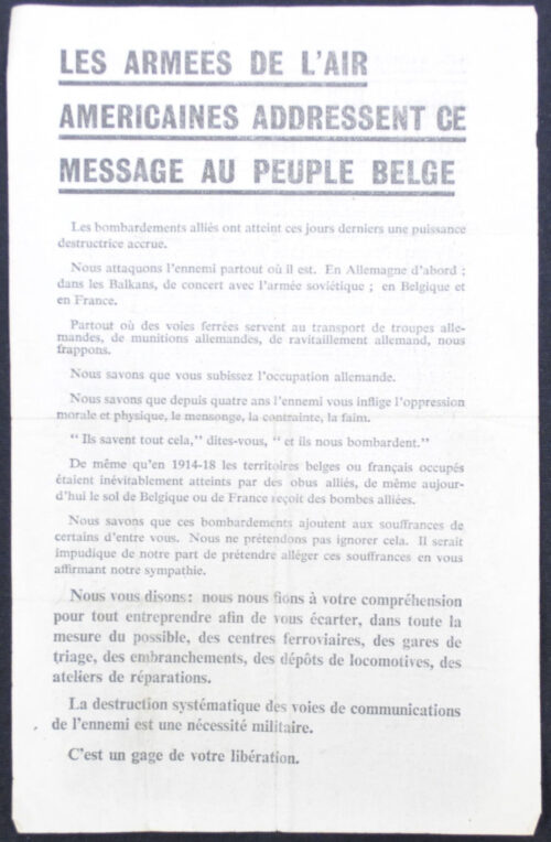 (Leaflet) De Amerikaansche luchtlegers richten deze boodschap tot het belgische volk