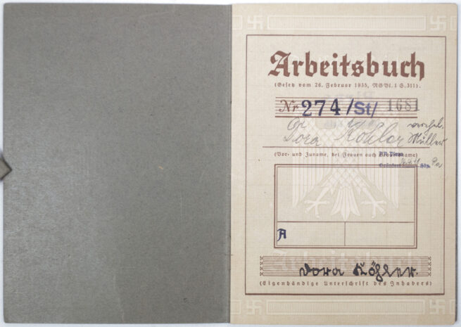 Arbeitsbuch first type from Arbeitsamt Pirna (1936)