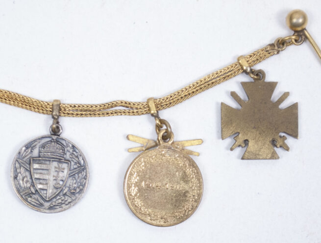 WWI Frackkette with Ek2, Austrian and Bulgarian Commemorative medals and Frontkämpfer Cross