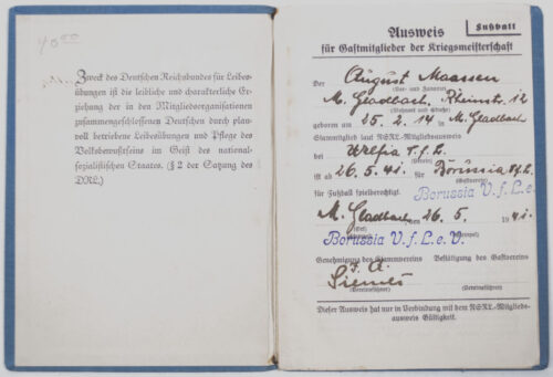 Deutscher Reichsbund für Leibesübungen memberpass with passphoto