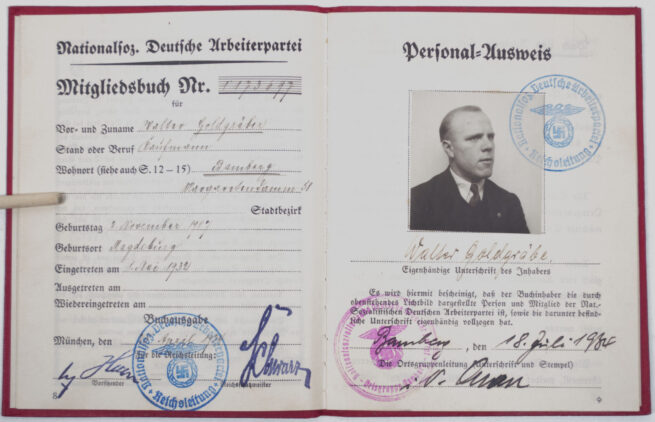 NSDAP Memberpass #1173697 from Bamberg (1934)