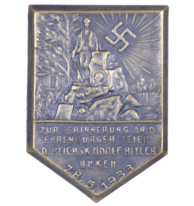 Zur Erinnerung and d.Ehrenbürger Feier d. Reichsk. Adolf Hitler Unken 28.5.1933 abzeichen