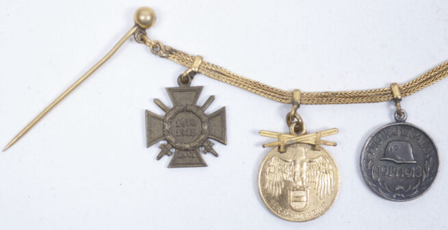 WWI Frackkette with Ek2, Austrian and Bulgarian Commemorative medals and Frontkämpfer Cross