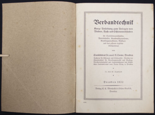 (brochure) Verbandtechnik - Kurze Anleitung zum Anlegen von Bindentuch und Schienenverbanden (1933)