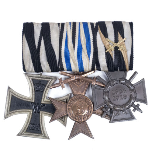 WWI Bavarian Medalbar with Iron Cross + Militärverdienstkreuz mit Schwerter + Frontkämpfer Ehrenkreuz