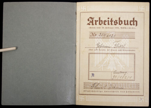 Arbeitsbuch first type from Arbeitsamt Amberg (1935)