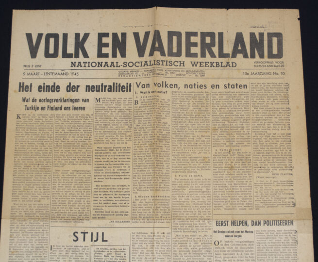 (NSB Newspaper) Volk en Vaderland 13e Jaargang No.10 – Vrijdag 9 Maart 1945 (Rare!)