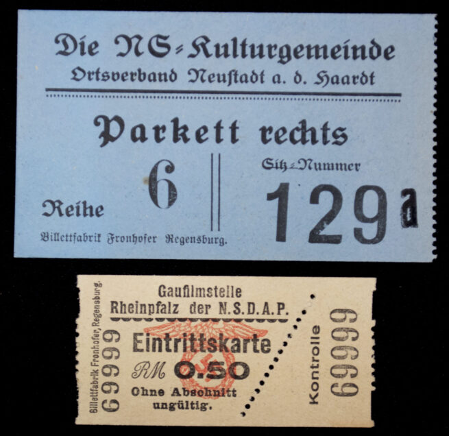 Die NS-Kulturgemeinde memberpass, flyer from Ortsverband Berlin and entrance tickets