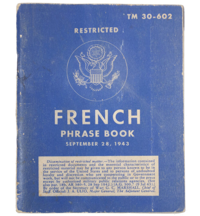 (USA) WWII Restricted French phrase book - War Department (1943)