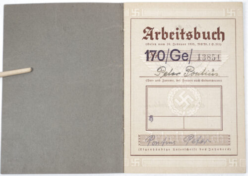 Arbeitsbuch second type from Arbeitsamt Erkelenz (1937)