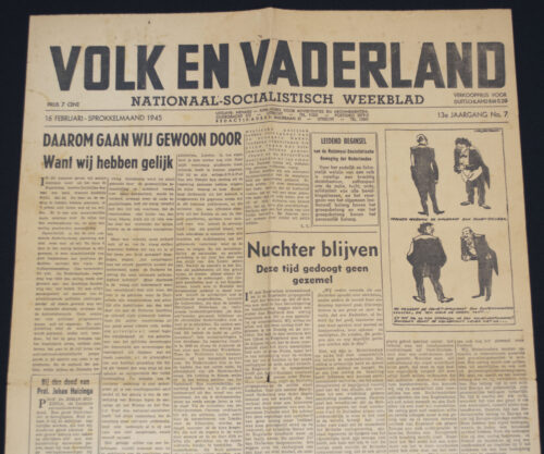 (NSB / Newspaper) Volk en Vaderland 13e Jaargang No.7 – Vrijdag 16 Februari 1945 (Rare!)