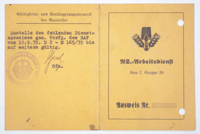 NS-Arbeitsdienst Gau I, Gruppe 30 Ausweis (with passphoto) (RARE!)