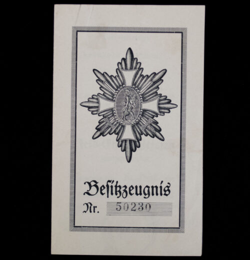 Deutsches Feldehrenzeichen Besitzzeugnis pass (1933)