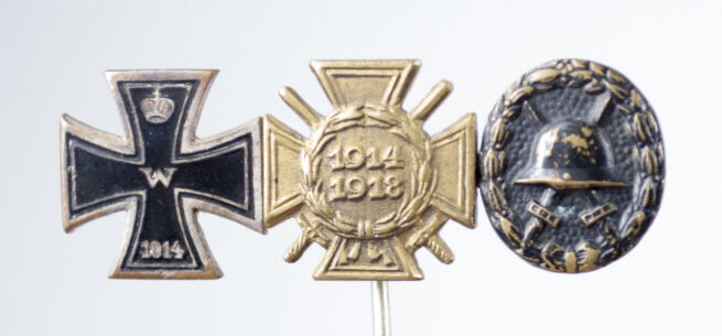WWI triple medal stickpin with miniature enameled EK2, FEK, VWA - 12mm