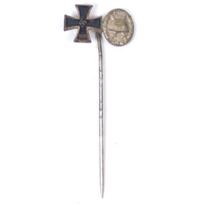 WWII double medal stickpin with miniature EK2 and silver VWA (1939)