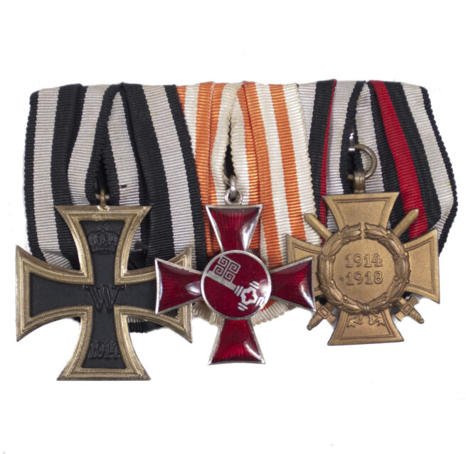(Bremen) WWI Medalbar with EK2, Hanseatenkreuz Bremen, FEK
